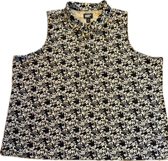 Lands' End Tops - Lands' End Polo Top Womens 3X Black White Floral Sleeveless Stretch Golf